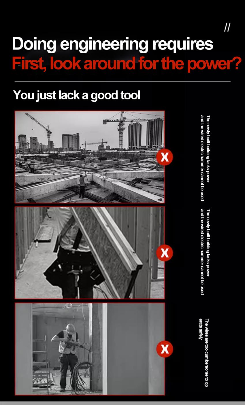 21V Electric Hammer Drill with 6/8/10/12 Chisel Bit, 360°C Swiveling Front Handle, Electric Hammer for Concrete Breaking