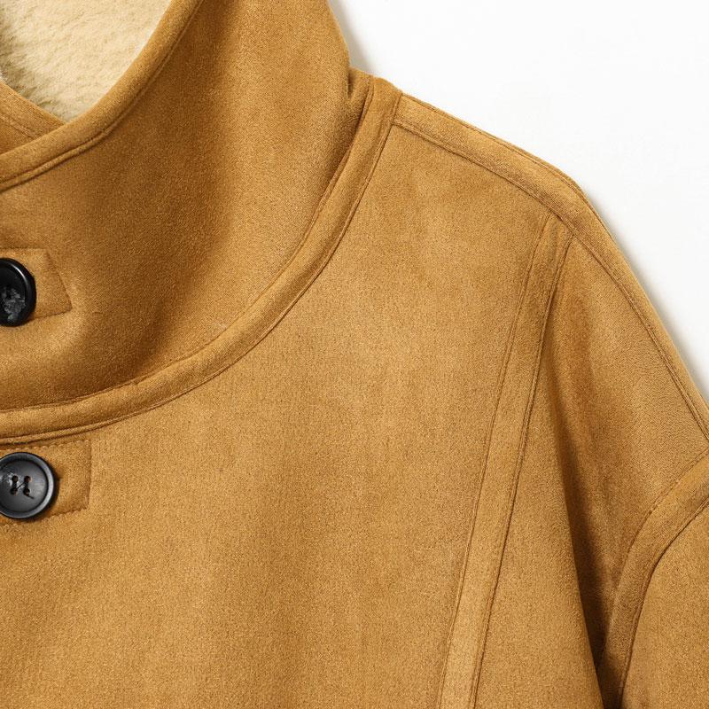 Women's Two-Sided Jacket Camel Wool & Cream Faux Fur, Stand Collar with Pockets, Vintage Winter Layered Fashion Coat Outerwear