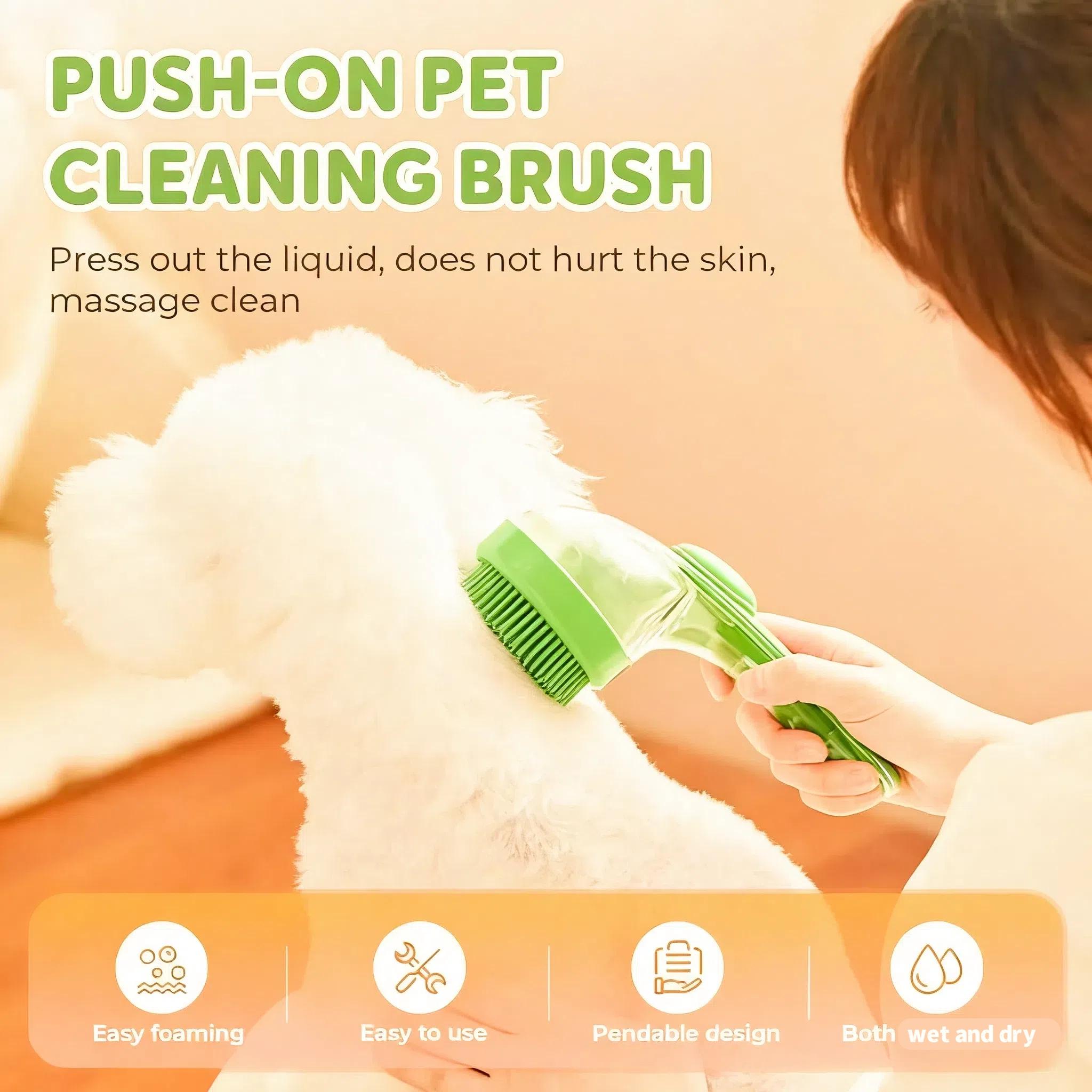 Two-In-One Pet Bath Brush with Handle, Soft Silicone Bristles, Shampoo Dispenser, Grooming Massager for Dogs & Cats, Long/short Hair