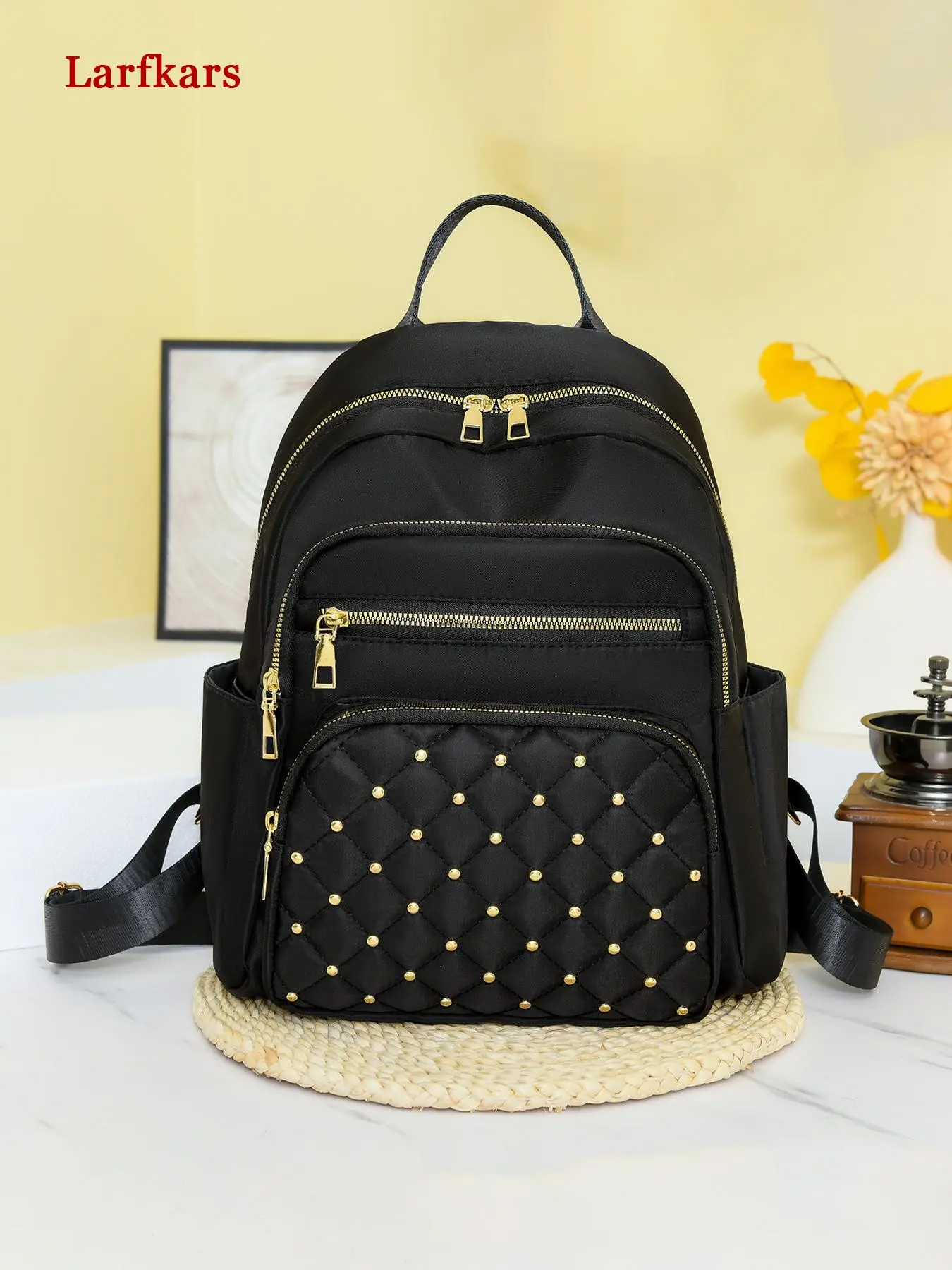Larfkars Small design multi-pocket rivet design backpack, Multi Pockets Backpacks, large capacity and durable leisure outdoor travel backpack, the first choice for commuting, a good travel partner