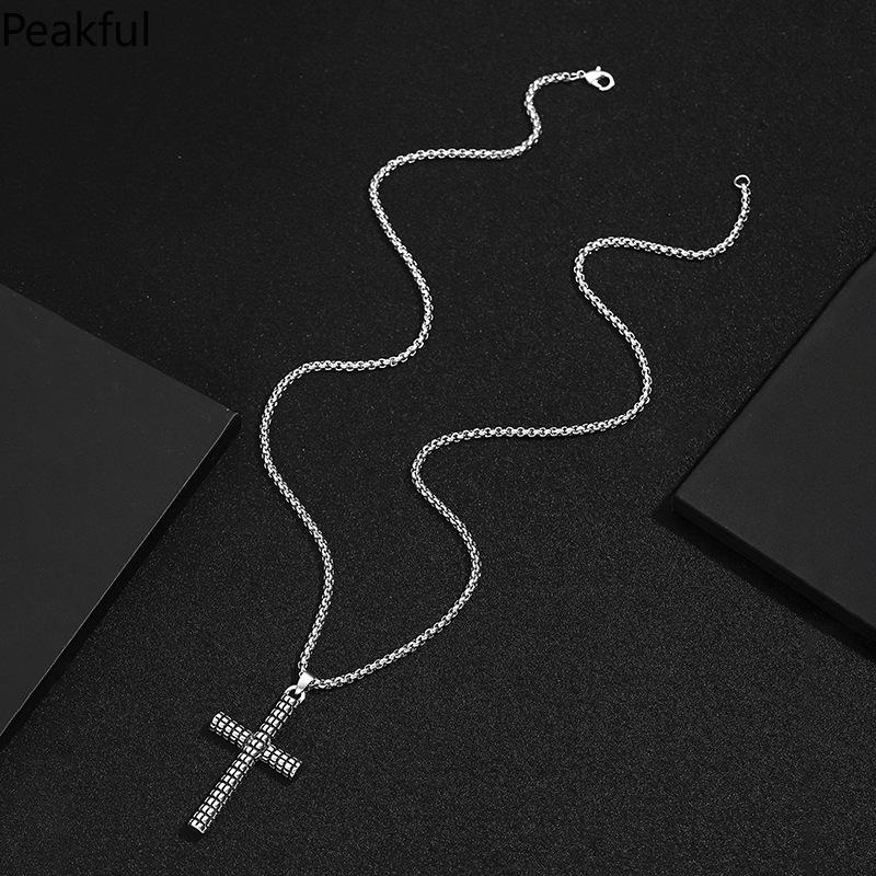 Vintage Cross Pendant Necklace,trending distressed granular finish charm with unique indie design.Retro aged texture and versatile daily matching style, sturdy metal build,perfect for streetwear styling,casual hangouts and everyday fashion collocation.