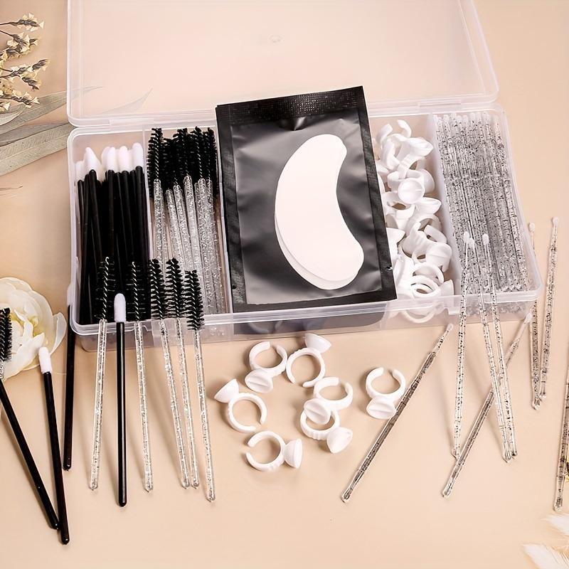 All-In-One False Eyelash Kit with Eye Pad, Lash Glue Rings, Brush & Cotton Swabs, DIY False Eyelashes Application Set, DIY Cluster Lashes