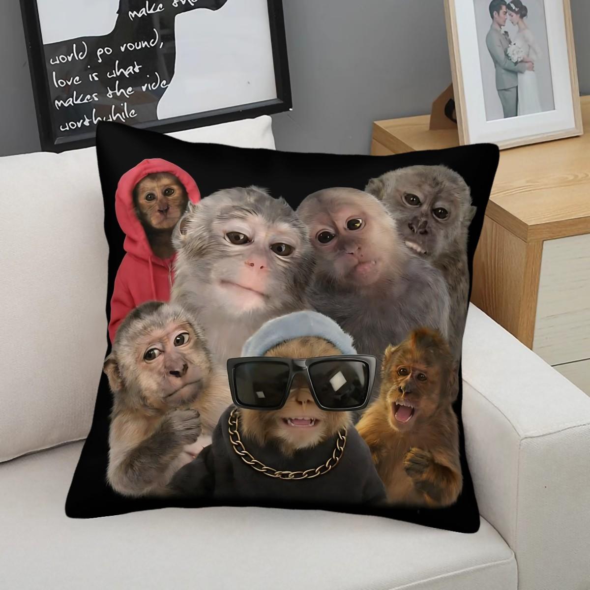 Trending Monkey Throw Pillow, Warm and Whimsical Fun Home Decor Checkered Accent Pillow, for Sofa Pillowcases and Bedding Home Decor Cushion