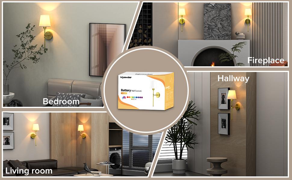 Viyawise Wall Lights Set of 2 with 2 Bulbs, 2 Type-C Cables & 2 Remotes – Battery Operated Wireless Wall Sconces, 9-Color Modes Rechargeable Lamps for Bedroom & Living Room