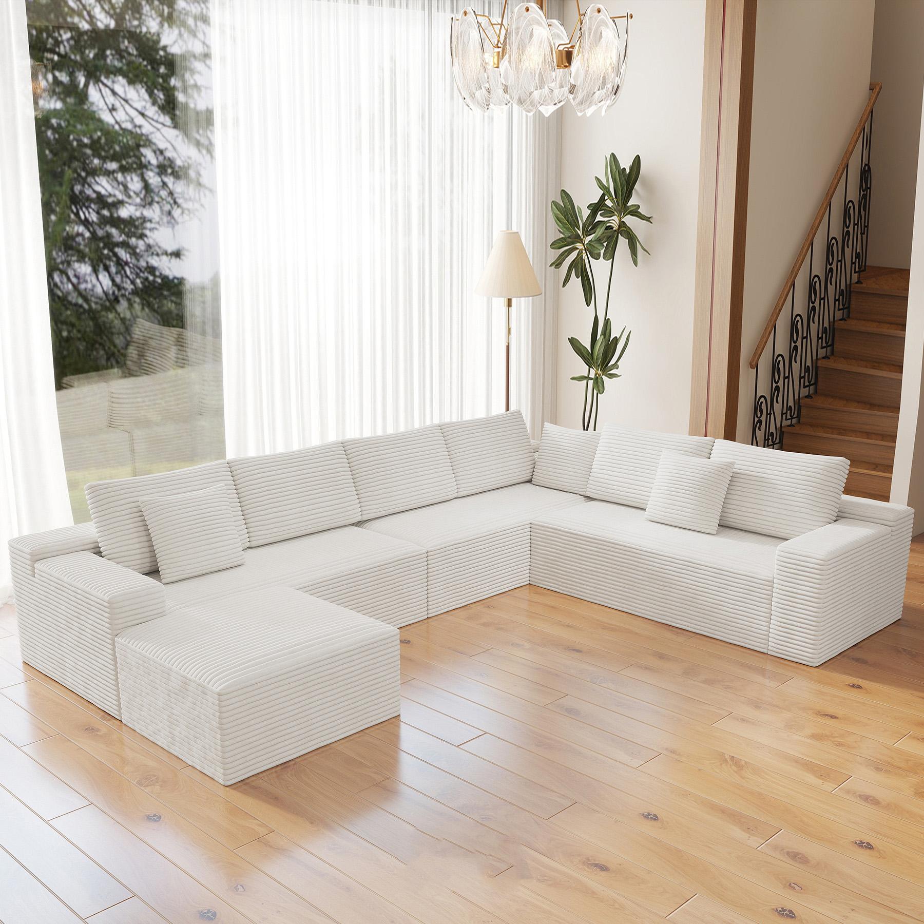 Oversized 8 seater Sectional Cloud Couch for Living Room, Modular Floor Sofa with Plush Flannel, No Assembly Required, Big Comfy Couches Set with Fluffy Memory Foam, Stupendous U Shaped Sofas with Chaise