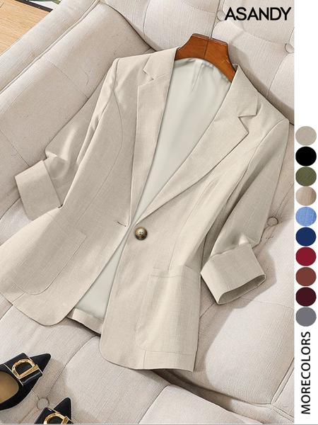 Women's Solid Color Button Front Blazer Coat, Casual Long Sleeve Outerwear for Work Office Business, Ladies Spring & Fall Woven Clothes, Fitted Womenswear