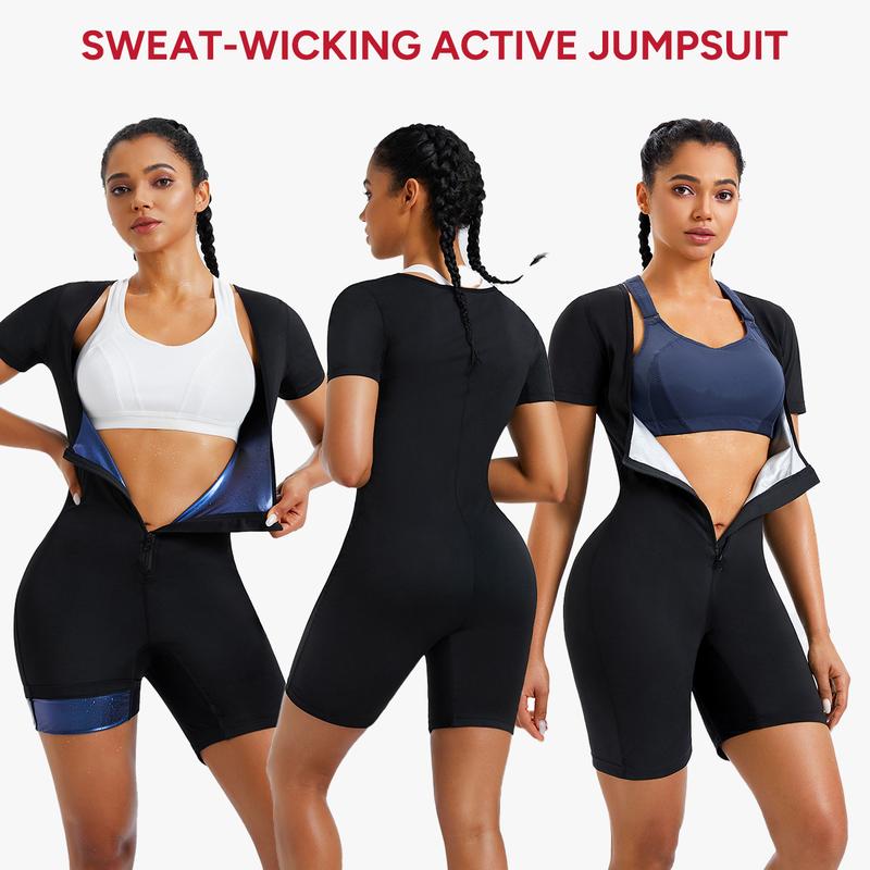 Nebility Women's Coated Athletic Zipper Workout Sweat Sauna Jumpsuit Stylish Activewear Workout Apparel Sporty Comfy Jumpsuit Tummy Control Jumpsuit Sauna Sports Jumpsuit Sports Outfits Stylish Activewear