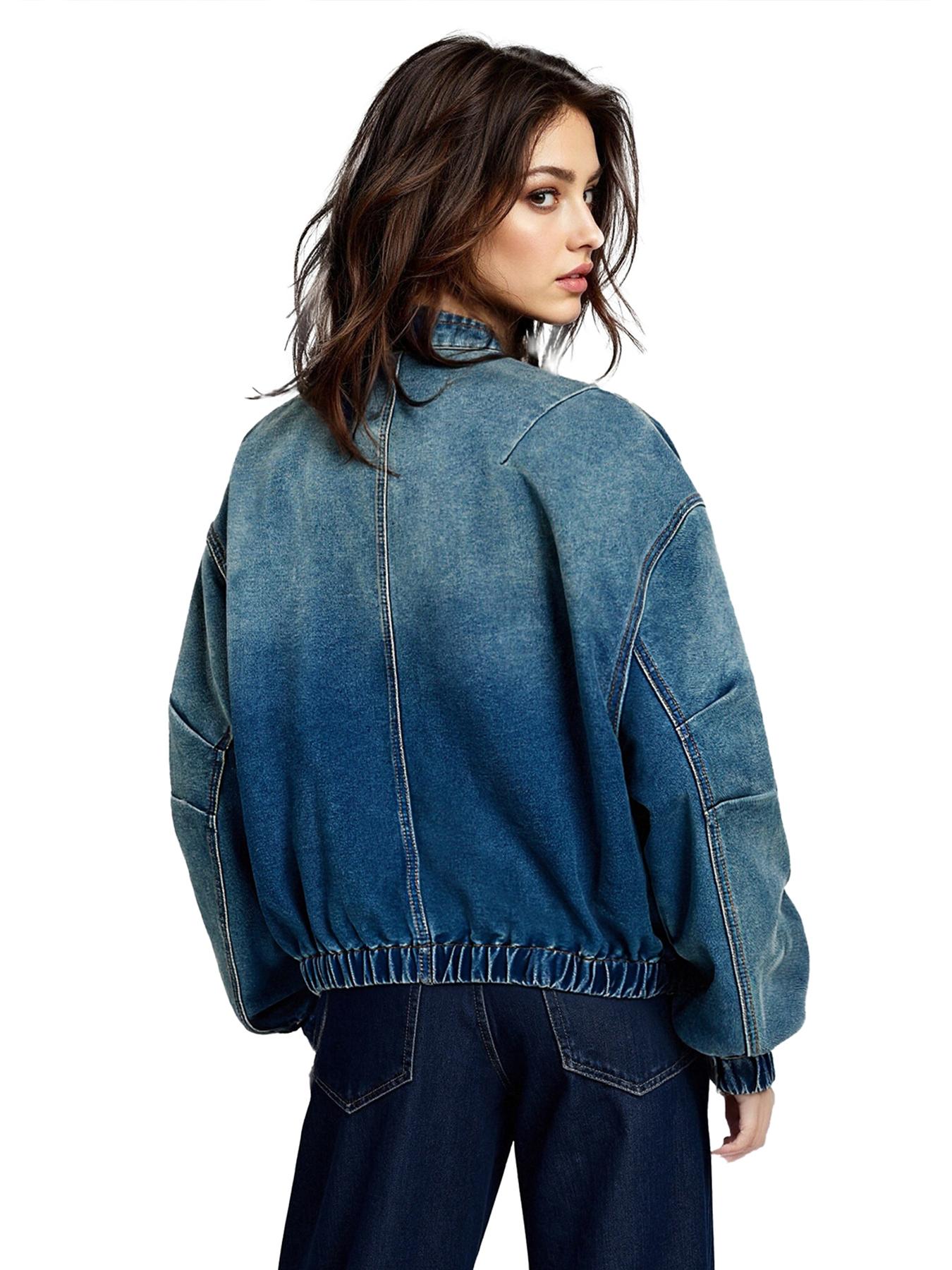 Women's Denim No Stretch Pilot Jacket, Loose-Fitting Zipper Fly, Casual Fashion Outerwear, Perfect for Daily Wear