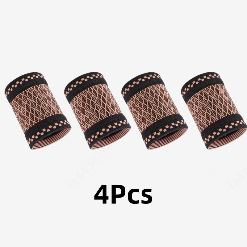 4-piece copper-colored wrist compression bracelets, soft wrist support bands, suitable for support during sports, fitness, and typing