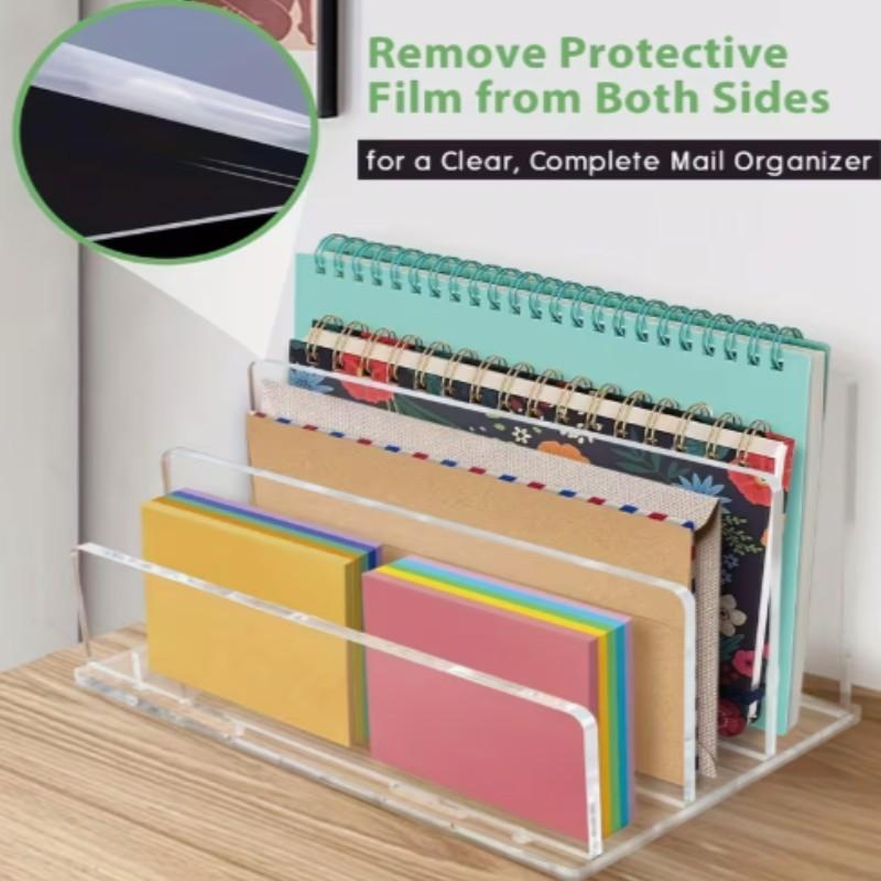 Acrylic Mail Organizer Desktop Storage Rack, 2 Compartments Transparent File Holder, Office Desk Organizer for Home School Office