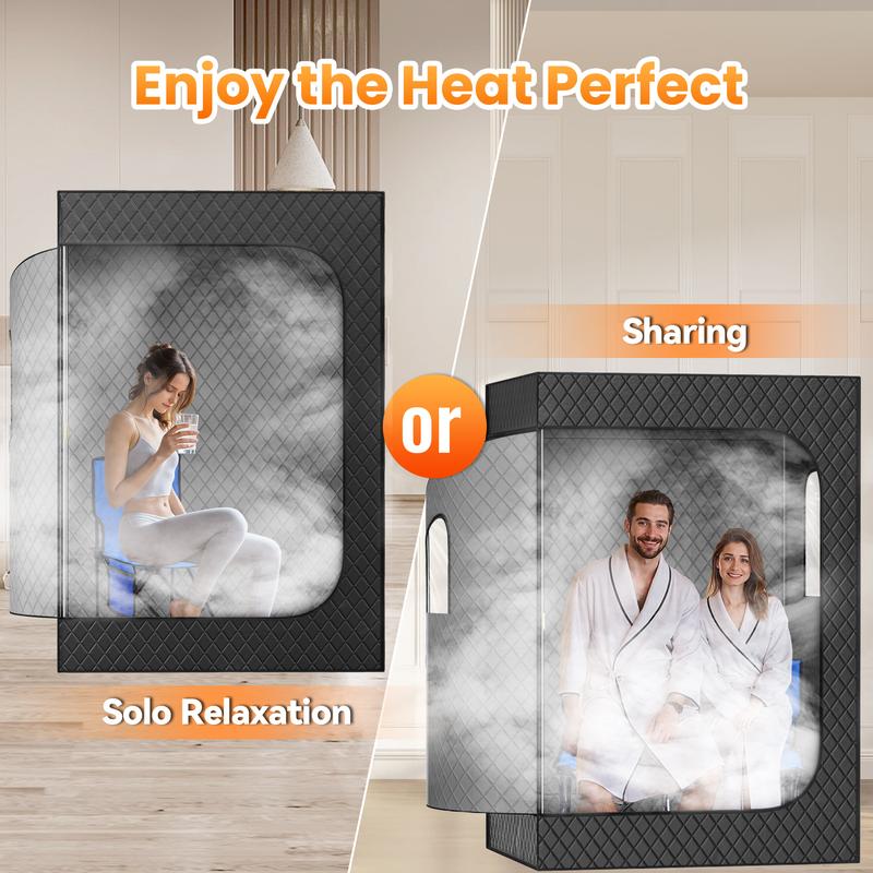 2 Person Portable Steam Sauna for Home, 1 or 2 Person Full Body Sauna Tent with 2 Foldable Chairs,9 Levels of Sauna Box with Remote Control, Black
