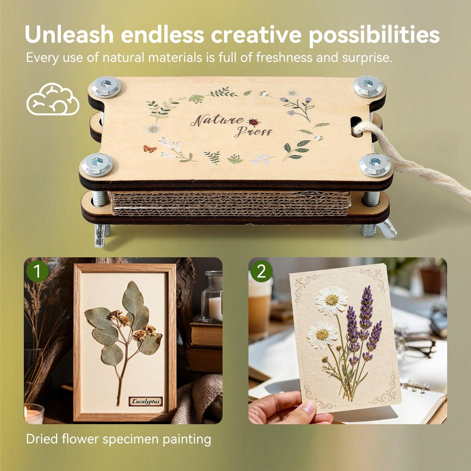 Outdoor Nature Exploration Kit - Wooden Flower and Leaf Pressing Stationery - STEM Educational Science Toy for Preschoolers - DIY Art Craft Activity Set for Preserving Dried Flowers & Flora