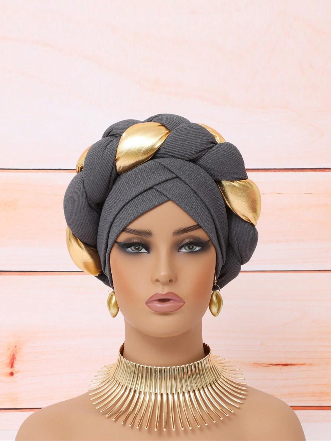 Women's Knitted Headscarf Hat, Braid Design, Puff Ball Style, Comfortable Fit for Daily Wear & Parties, Turban Hijab, Turban Wrap, Fashion Hair Scarves