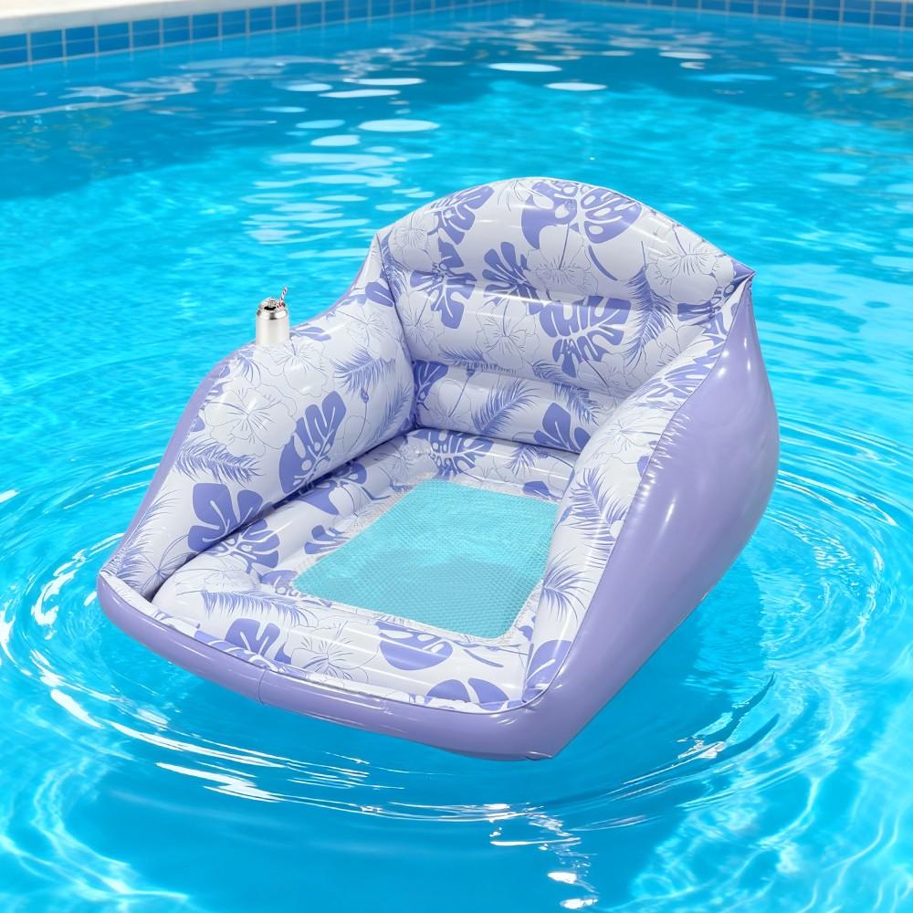 Tropical Adult Inflatable Water Sofa Float Pool with Cup Holder, Minimalist Design Pool Chair, 3-In-1 Inflatable Pool Toy, Outdoor Use