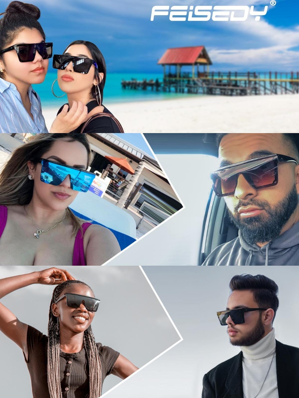 FEISEDY Oversized Sunglasses Mens Womens Flat Top Square Trendy Visor Shades UV400 B2470 FEISEDY Oversized Sunglasses Mens Womens Flat Top Square Trendy Visor Shades UV400 B2470
