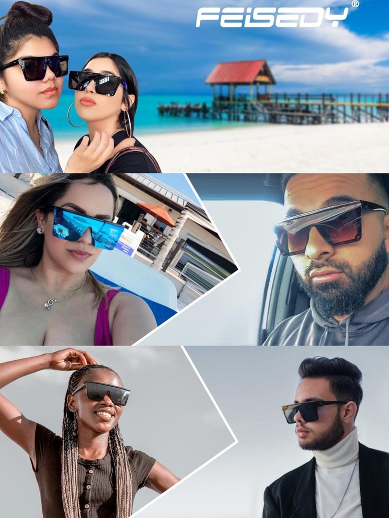 FEISEDY Oversized Sunglasses Mens Womens Flat Top Square Trendy Visor Shades UV400 B2470