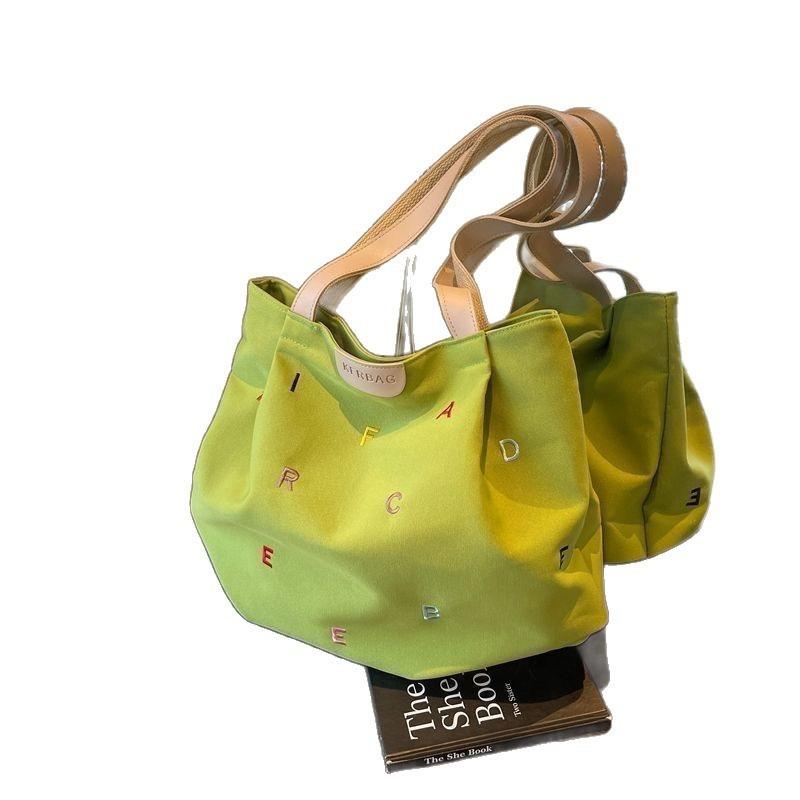 Women's Large Capacity Canvas Tote Bag, Trendy Embroidered Letter Shoulder Bag, Fresh Style Handbag for Students