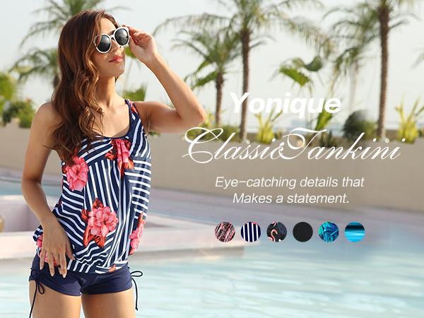 Yonique Blouson Tankini Swimsuits for Women Two Piece Bathing Suits Tops with Boyshorts Modest Loose Fit Swimwear Ladies Swimsuits for Older Women Tummy Control Swimsuits with High Waisted Boy Shorts