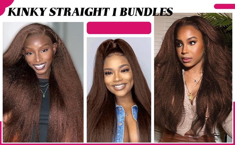 Brown Kinky Straight Bundles Yaki Straight Human Hair Bundles Unprocessed Brazilian Virgin Hair Kinky Straight Human Hair For Black Women