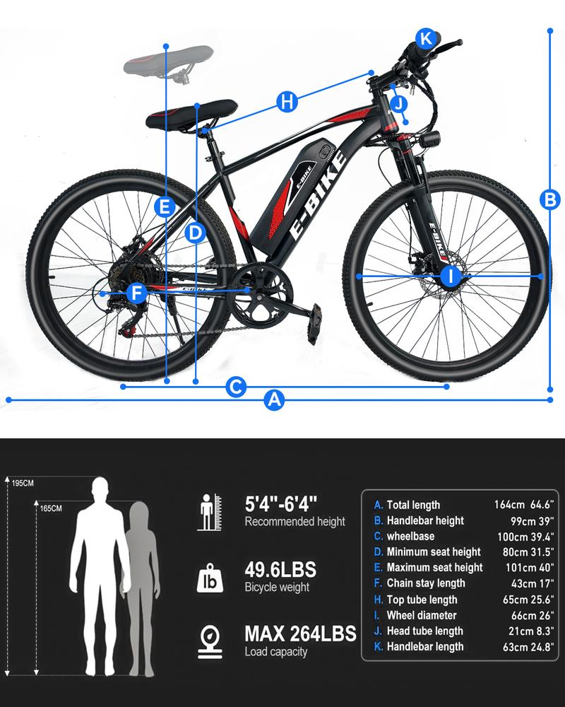 1500W Powerful Motor –26" Electric Mountain Bike for Adults , 25MPH Speed, 40-Mile Range, 7-Speed Gears，ebike for Commuting & Adventure，UL Certified for Safety.