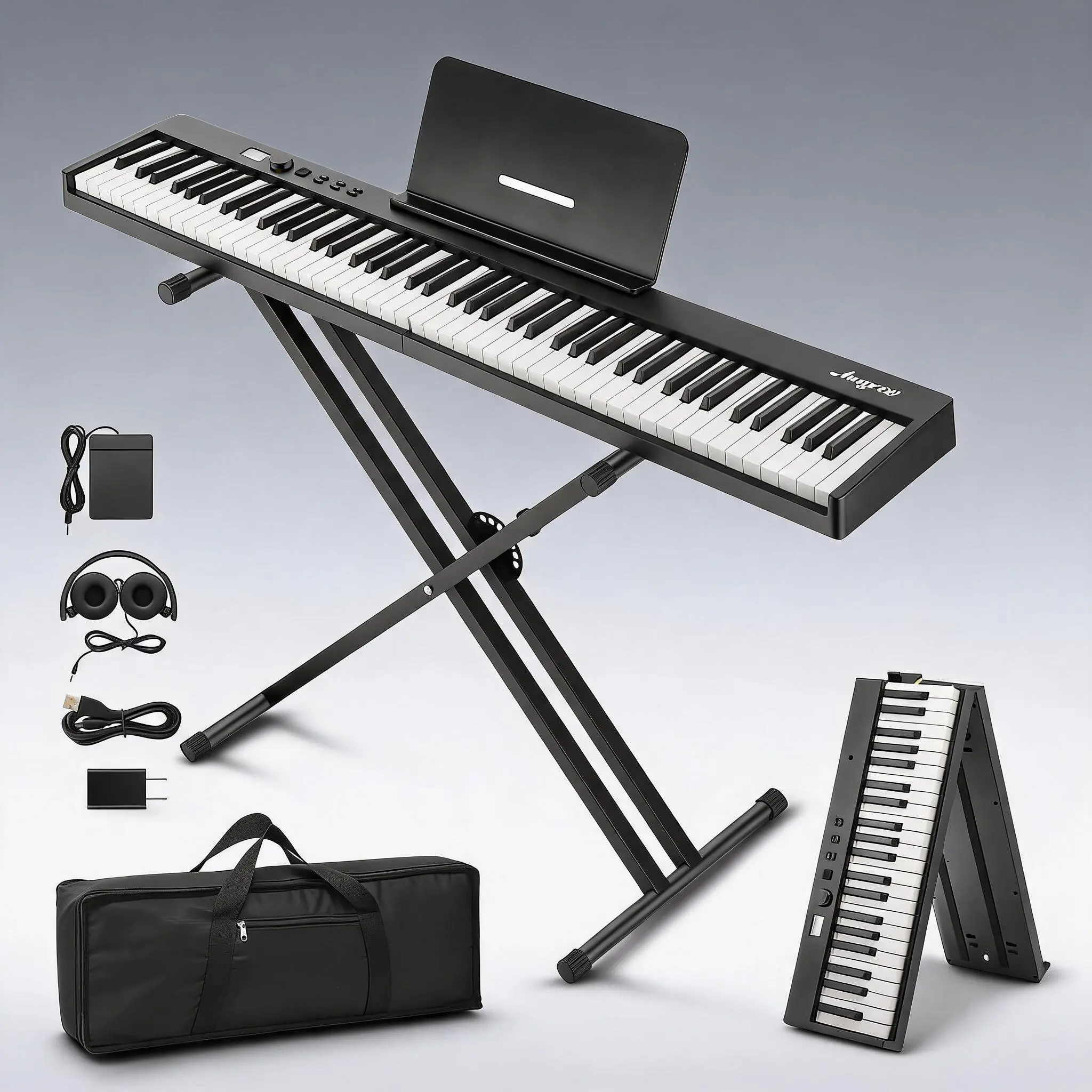 88-Key Full-Size Foldable Digital Piano Keyboard – Portable, Lightweight, Compact Electronic Piano with Power Adapter, Headphones, Carrying Bag – For Beginners & Experienced Players