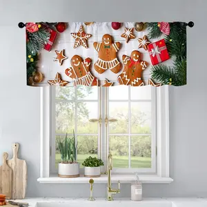 1Pc Christmas And New Year Printed Kitchen Curtains Handmade Festive Gingerbread Cooki Curtains Curtain Valance Living Room Bedroom Bathroom Home Decor 54X18 Inch
