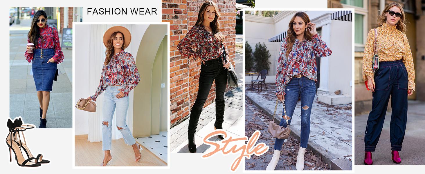 Women's Long Sleeve Tops New Arrivals Boho Floral Printed Blouses Casual V Neck Pleated Drawstring Shirts Fashion dealsforyoudays Outdoorfun Womenswear Vneck 2026 spring Loose Dressy Flowy