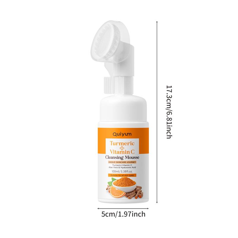 Quiyum Turmeric Vitamin C Cleansing Mousse with Massage Cleansing Brush, 1/2 pcs, Gentle Face Wash for Brightening Skin, Hydrating & Nourishing Formula