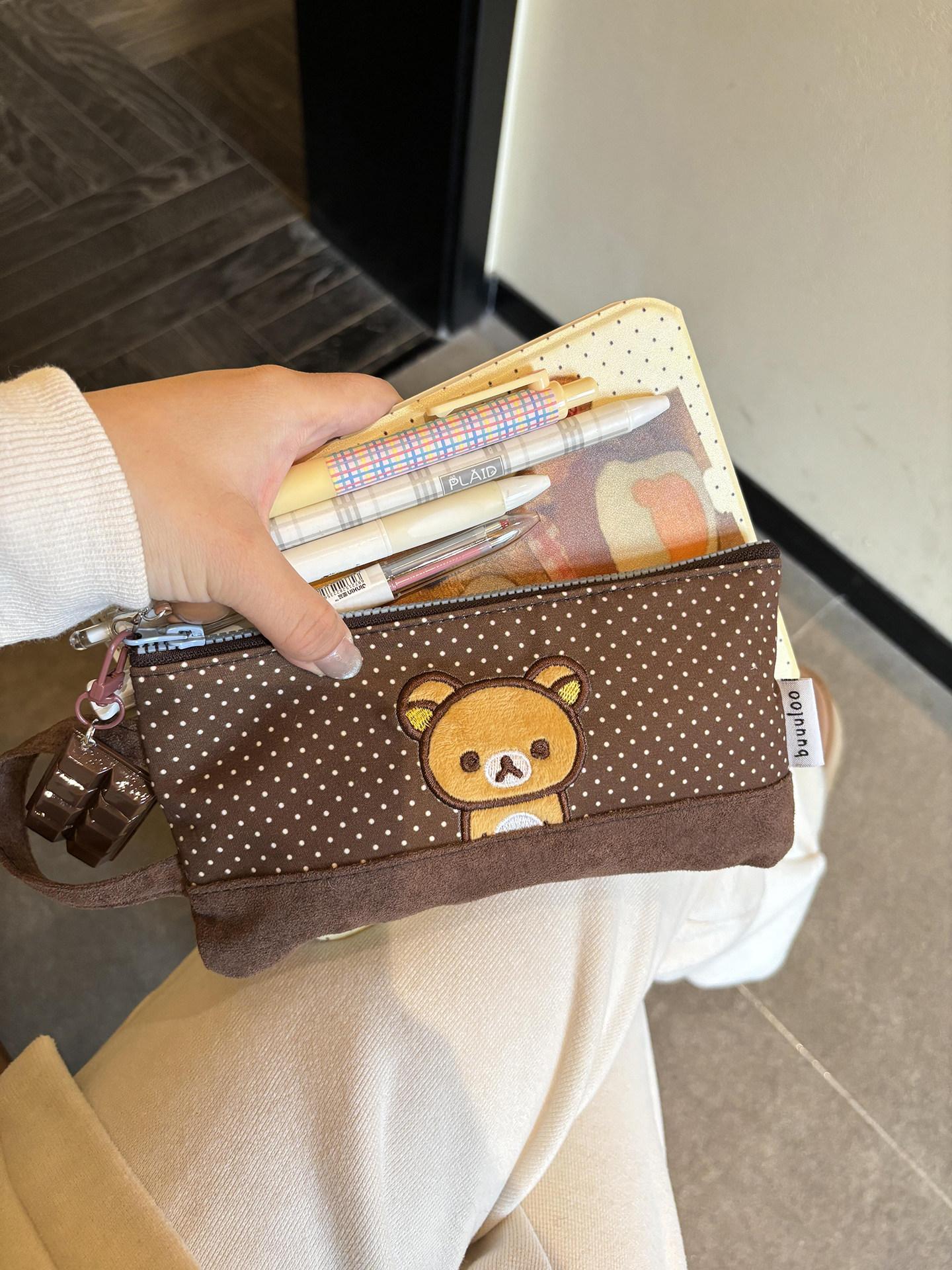 Buuuloo Original Embroidered Rilakkuma Pencil Case Large Capacity Polka Dot Ins Style Kawaii For Teen Girls High School Students