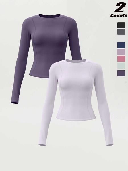 New Spring Autumn Women's Slim-Fit Long Sleeve T-Shirt, Casual Round Neck Yoga Top, Running Fitness Shirt, Athletic Yoga Shirts, All Seasons Wear