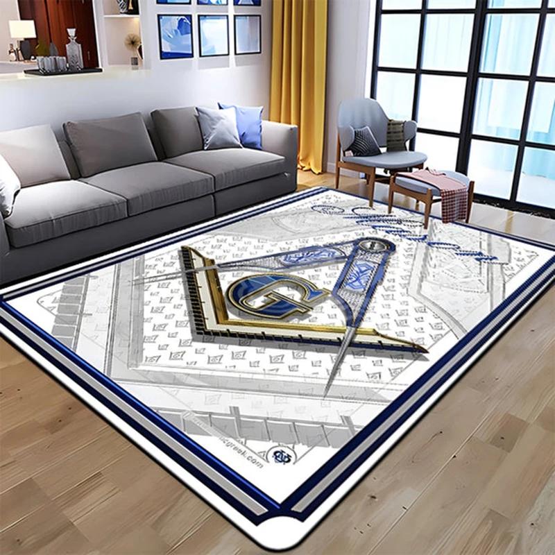 Masonic Square and Compass Flannel Area Rug - Freemasonry Symbol Print Soft Mat for Living Room, Non-Slip Lodge Home Decor #MasonicRug #FreemasonryMat #LodgeHomeDecor #SquareCompassCarpet #NonSlipFlannelRug