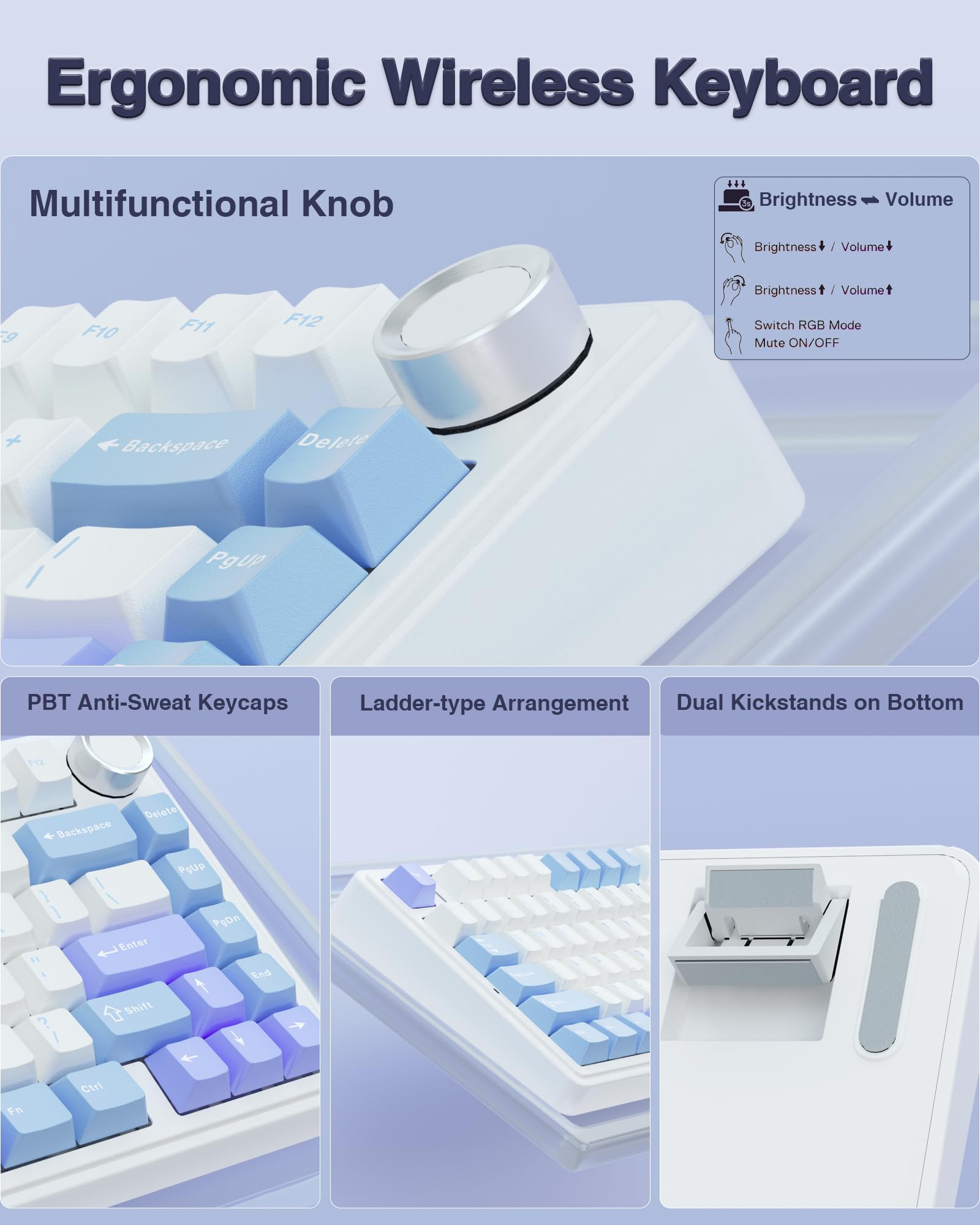 AULA F75 Custom Wireless Mechanical Gaming Keyboard, 75 Percent Gasket Hot Swappable Keyboard, RGB Rainbow Backlit Gaming Keyboard,Tri-Mode, creamy keyboards budget keyboard  office computer accessory purple volume Knob Control TikTokShopfalldealsforyou