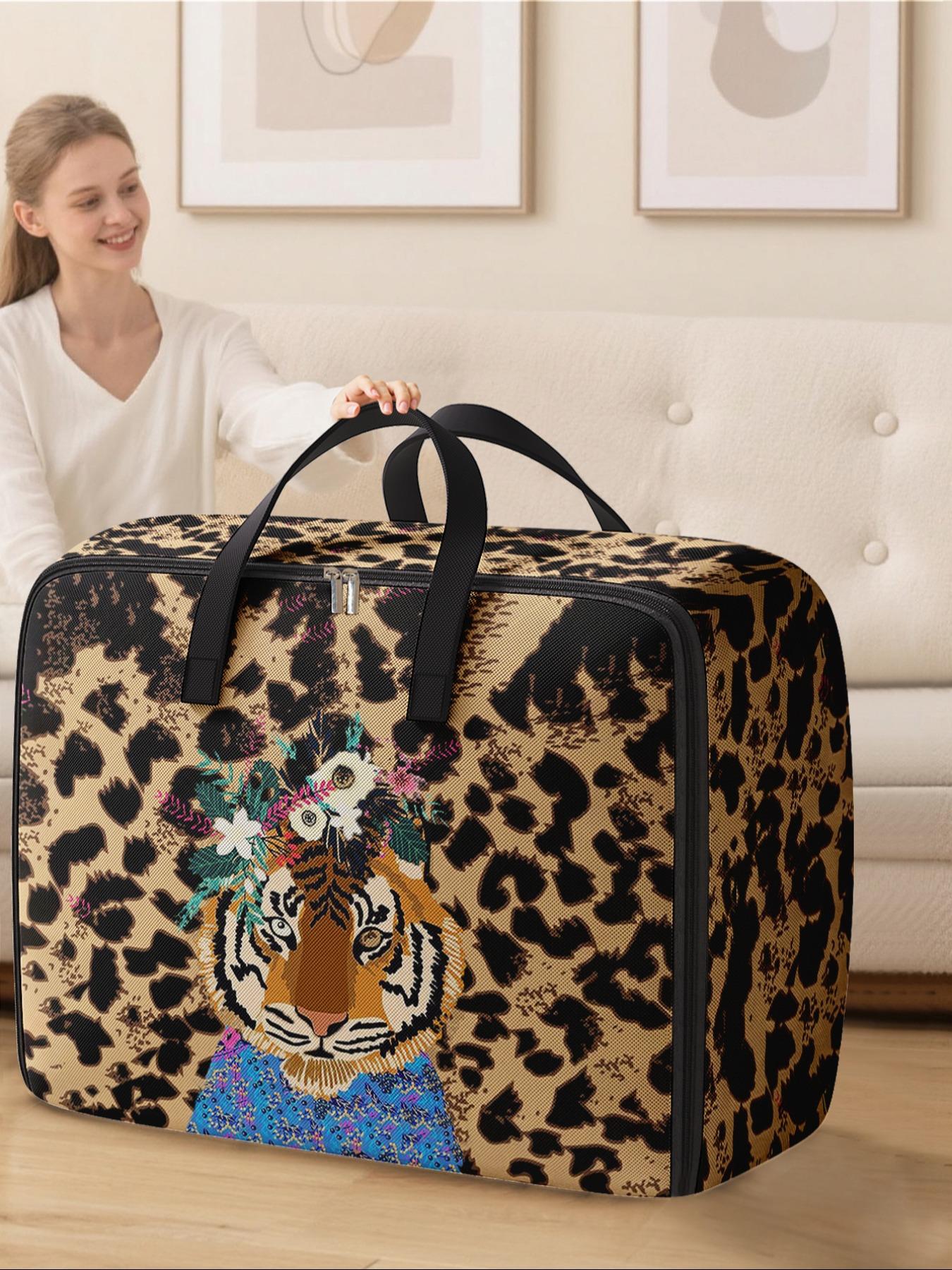 Tiger Pattern Storage Box, Fabric Storage Organizer, Space-Saving Large Handheld Organizer, Ideal for Moving, Travel, Camping, Dormitory, Bedroom, Quilts