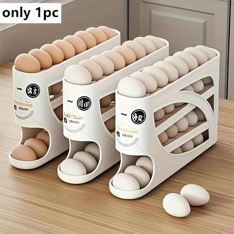 4-Layer Refrigerator Egg Storage Container Holds 32 Eggs, Side Door Design for Kitchen Organization, Automatic Rolling Multi-Layer Large Capacity Egg Tray
