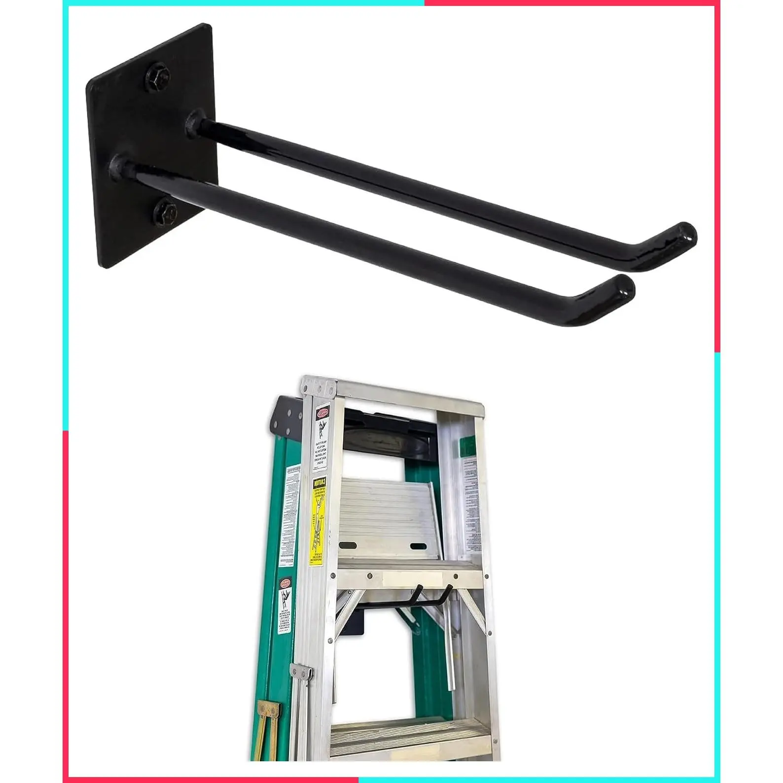 Heavy Duty Ladder Hooks for Garage Wall, Holds 2 Ladders