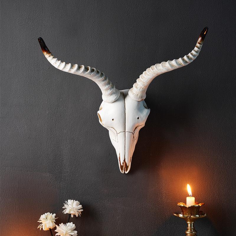 Resin Animal Skull Wall Decor Figurine Ornament, Realistic Sheep Head Bone Hanging Decoration for Ramadan Festival Home Wall Art