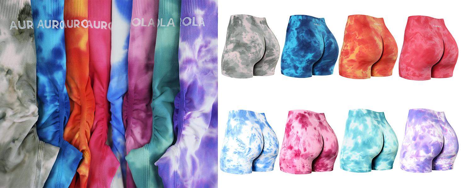 AUROLA Dream Tie Dye Workout Shorts for Women,Seamless Soft Smooth Gym Yoga Scrunch Active Shorts AUROLA Dream Tie Dye Workout Shorts for Women,Seamless Soft Smooth Gym Yoga Scrunch Active Shorts