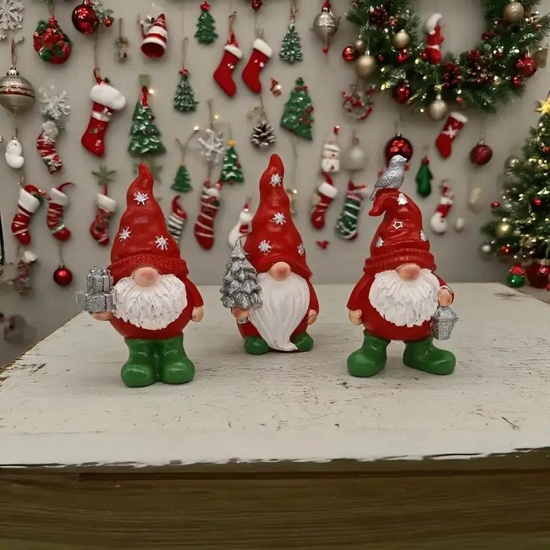 Set of 3 Resin Gnome Figurines, Home Decor & Kitchen Accessories, Perfect Christmas Living Room Decoration, Unique Gift Idea