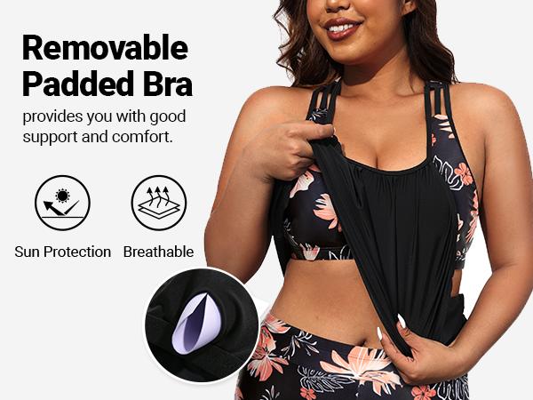 Holipick Floral Plus Size Tankini Swimsuit for Women Two Piece Tummy Control Bathing Suit Blouson Racerback Tankini Top with Shorts