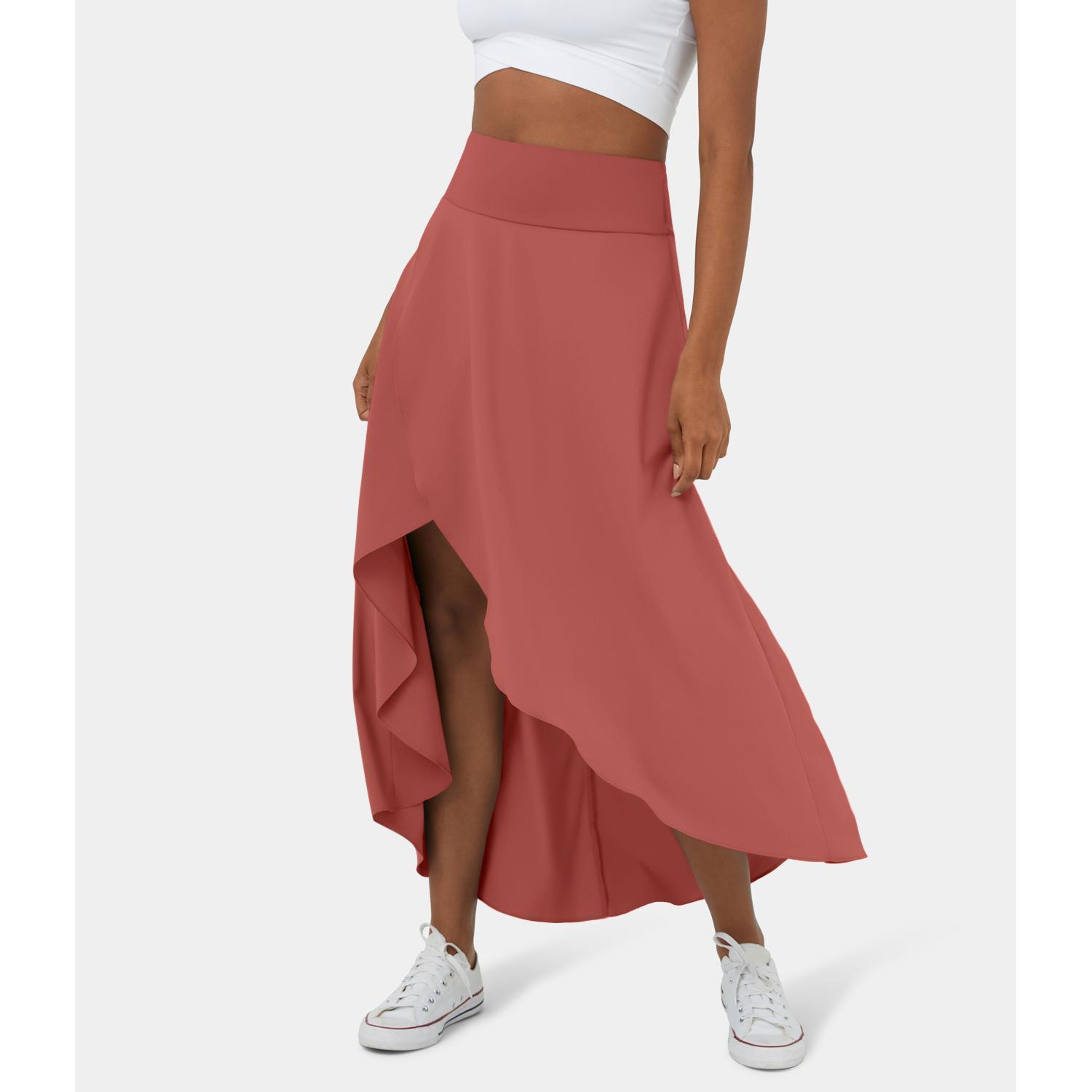Halara Breezeful High Waisted High Low Ruffle 2-in-1 Flowy Quick Dry Casual Regular Maxi Skirt#TikTokShopBacktoSchool