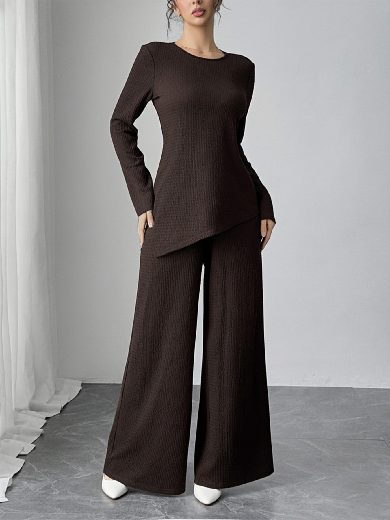 Asymmetric Design Shawl Set, High-End Casual Three-Piece, Textured Top & Wide-Leg Pants, Stylish Daily Wear
