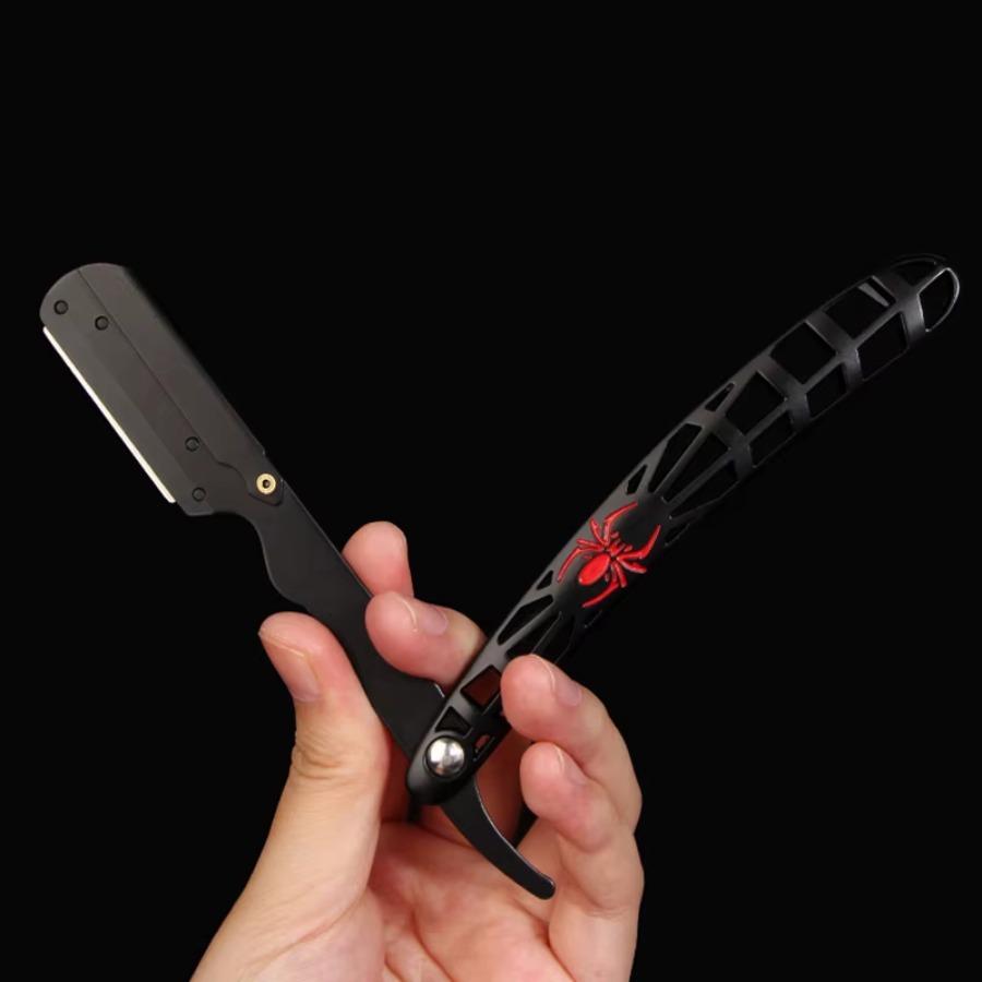 Men's Shaving Razor Stand + 10 Replacement Blades, Metal Fashion Folding Straight Razor Holder, Stainless Steel, Ideal for Grooming