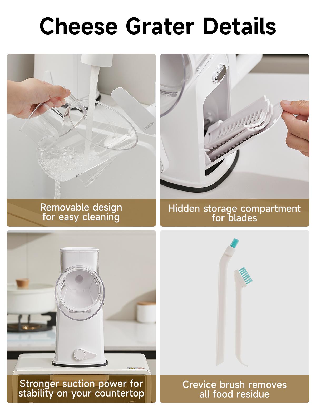 UFORU 5-in-1 Rotary Cheese Grater & Vegetable Chopper with Suction Base, 10 Stainless Blades & Safety Handle - for Cheese, Vegetables, Fruits & Shredding Chicken