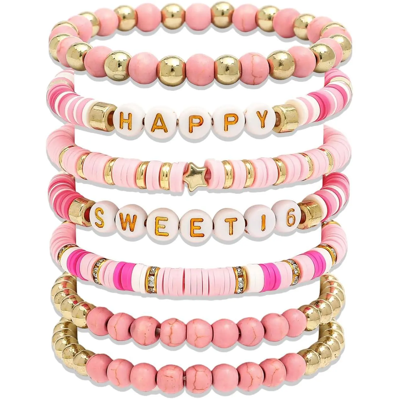 Sweet 16 Gifts for Daughter Granddaughter, 7 count Preppy  &  Beaded Stackable Bracelets, Sweet Sixteen Birthday  for Young Women, 16th Birthday  Gifts