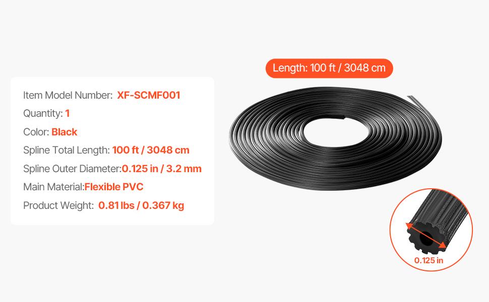 VEVOR Window Screen Spline, 100 ftx 0.125 in Window Screen Retainer Spline, PVC Window and Door Screen Spline, Hollow Serrated Screen Holder Spline, for Window Door Screen Repair and Replacement