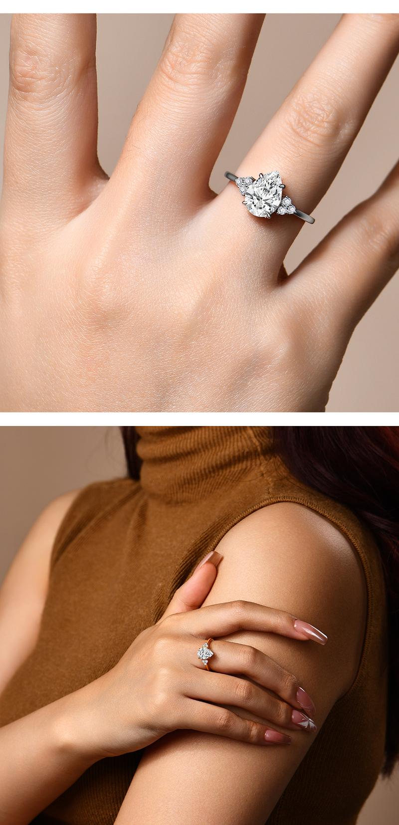 Luxury 2.0ct Synthetic Moissanite Rings for Women D VVS1 Pear Shape Engagement Wedding Fine Jewelry Gift R118