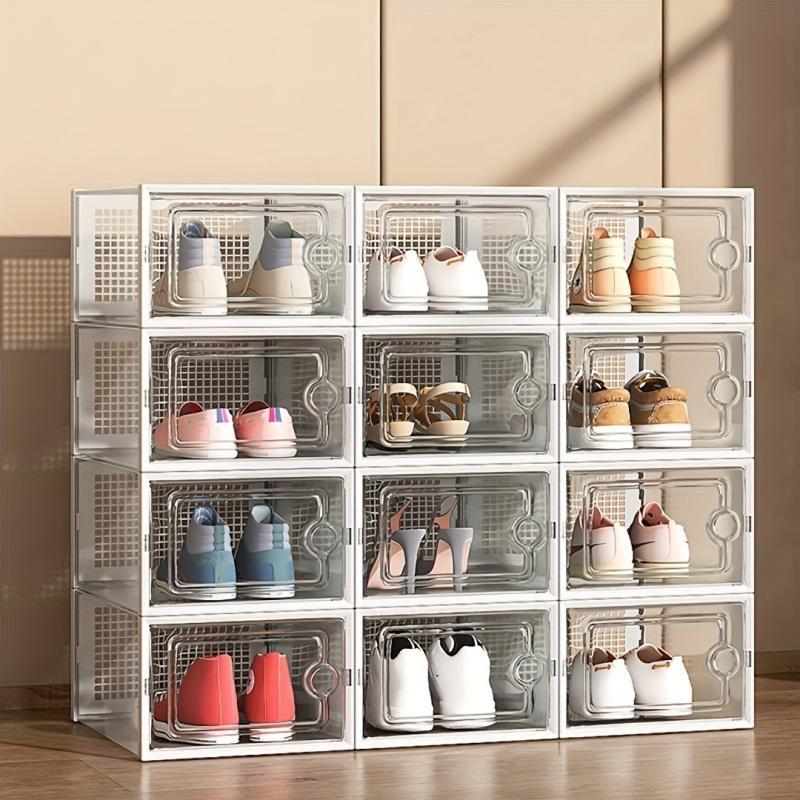 24 packs of thickened transparent shoe boxes (with lids), foldable stackable shoe racks, display storage rack, space-saving storage and finishing devices, suitable for homes and dormitories, Clear Shoe Storage, Clear Shoe Organizer