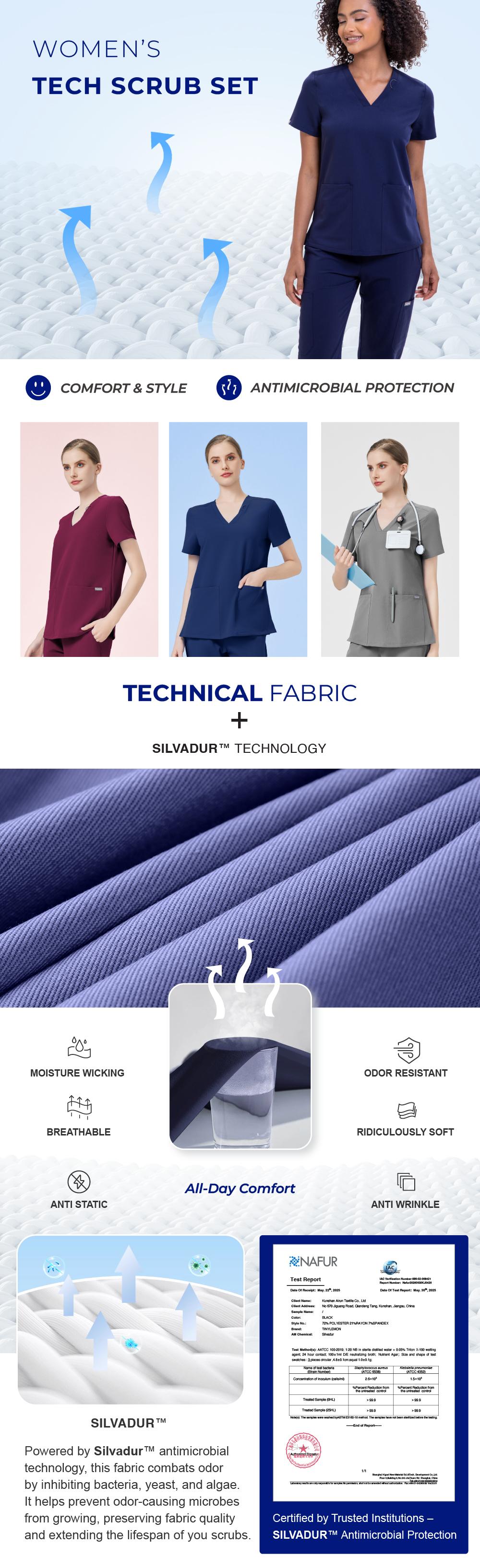 Tinylemon Women's Scrub Set – 3-Pocket V-Neck Anti-Wrinkle Top & 8-Pocket Jogger Pants with Yoga Waistband