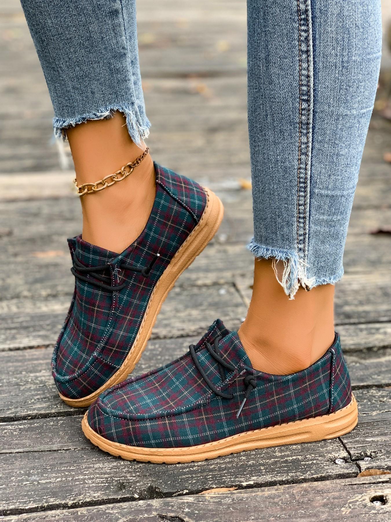 Women's Ethnic Style Patchwork Print Thick Sole Casual Shoes, Lace-Up Retro Versatile Loafers, Comfortable and Stylish Footwear
