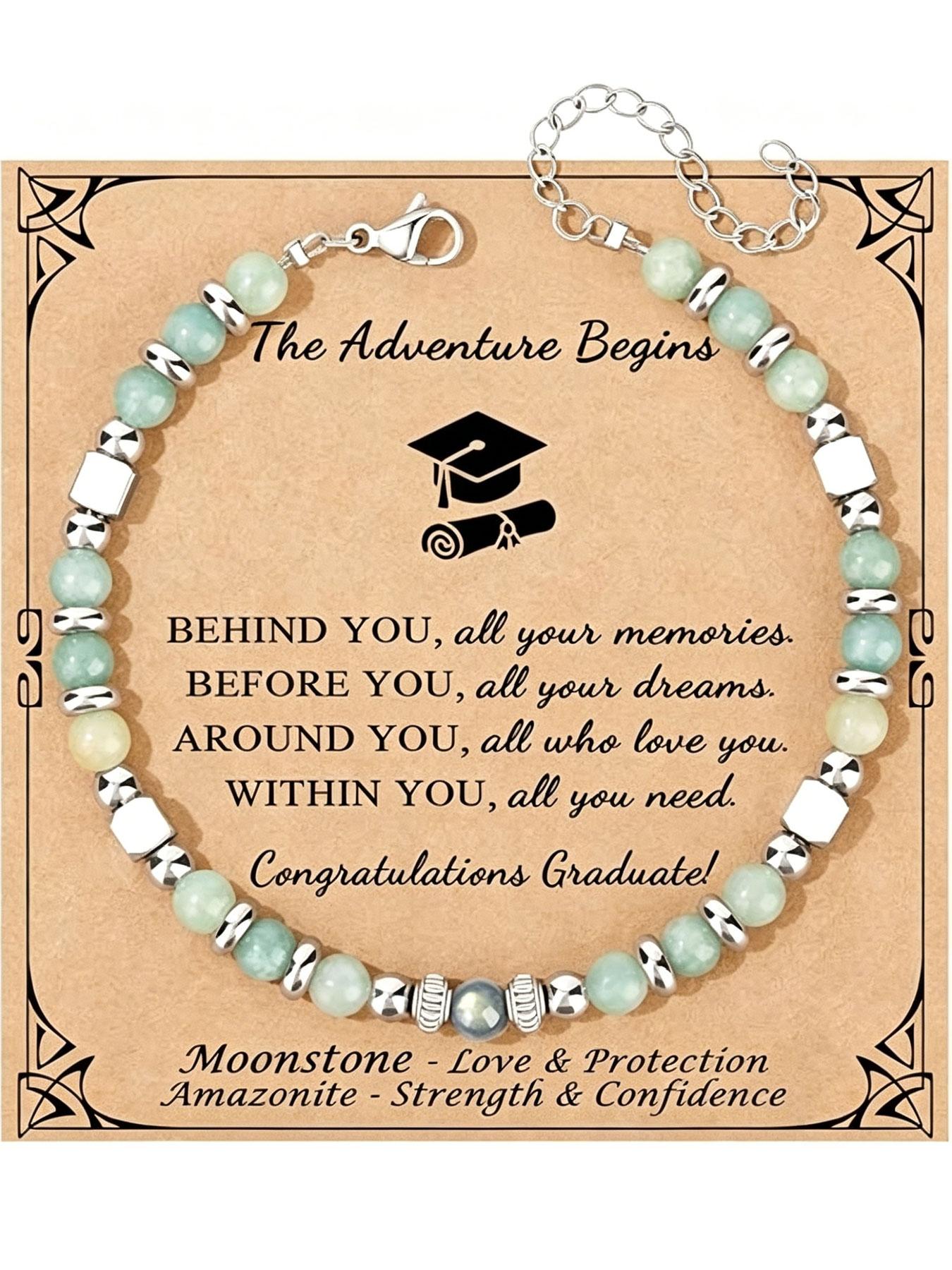 Colorful Imperial Jade Stainless Steel Bead Bracelet, a graduation gift for the Class of 2026, an inspirational graduation bracelet, suitable for both men and women, perfect for Mother's Day, birthdays, Christmas, Valentine's Day, and graduation.